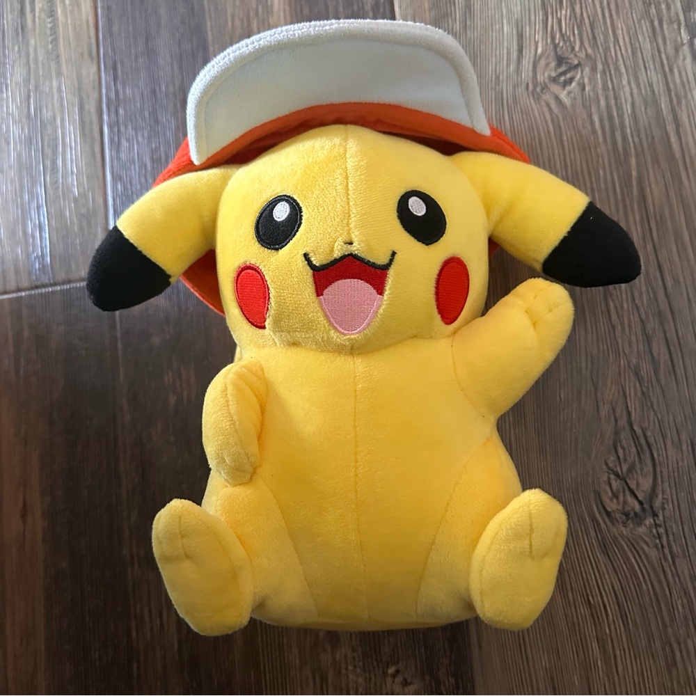 10" Tomy  Pokemon Pikachu plush wearing Ash's hat soft stuffed animal